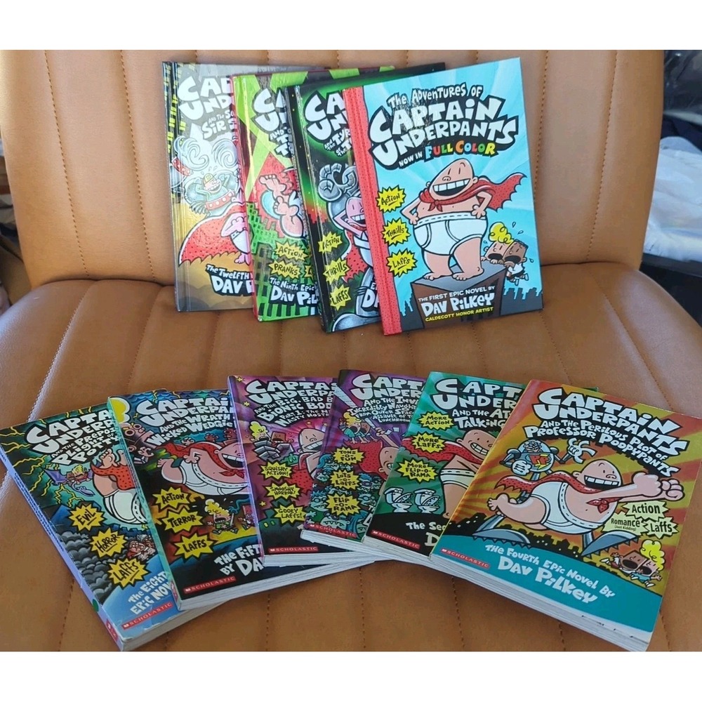 Captain Underpants Book Lot Of 10 Pilkey Scholastic Mix Of‎ Soft And Hardcover